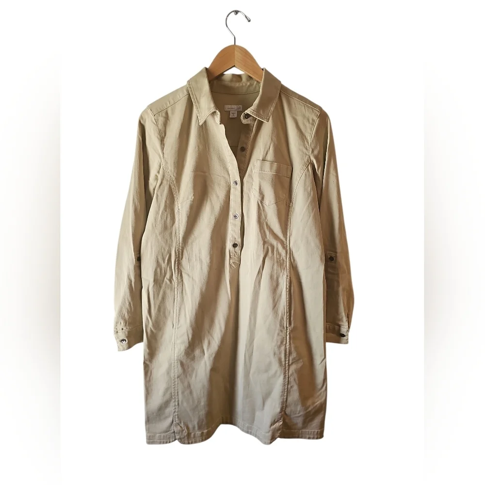 J. Jill Tan Khaki Chino Shirt Button-Up Dress Sz 10 Petite